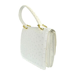Celine Double Ostrich Handbag Gold White se Flap Gold White